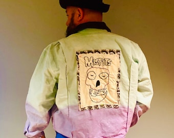 Brand New Upcycled Dickies Jean Jacket - Handmade Misfits Embroidered Patch - Unisex XL/XLL