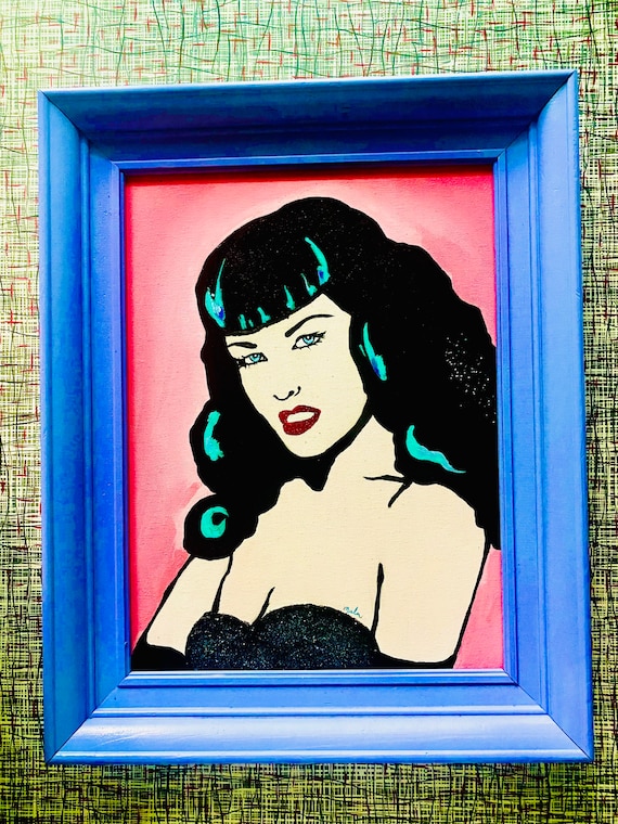Original Bettie Page Acrylic & Glitter Pop Art Painting 19.5 X 15.5 - Etsy