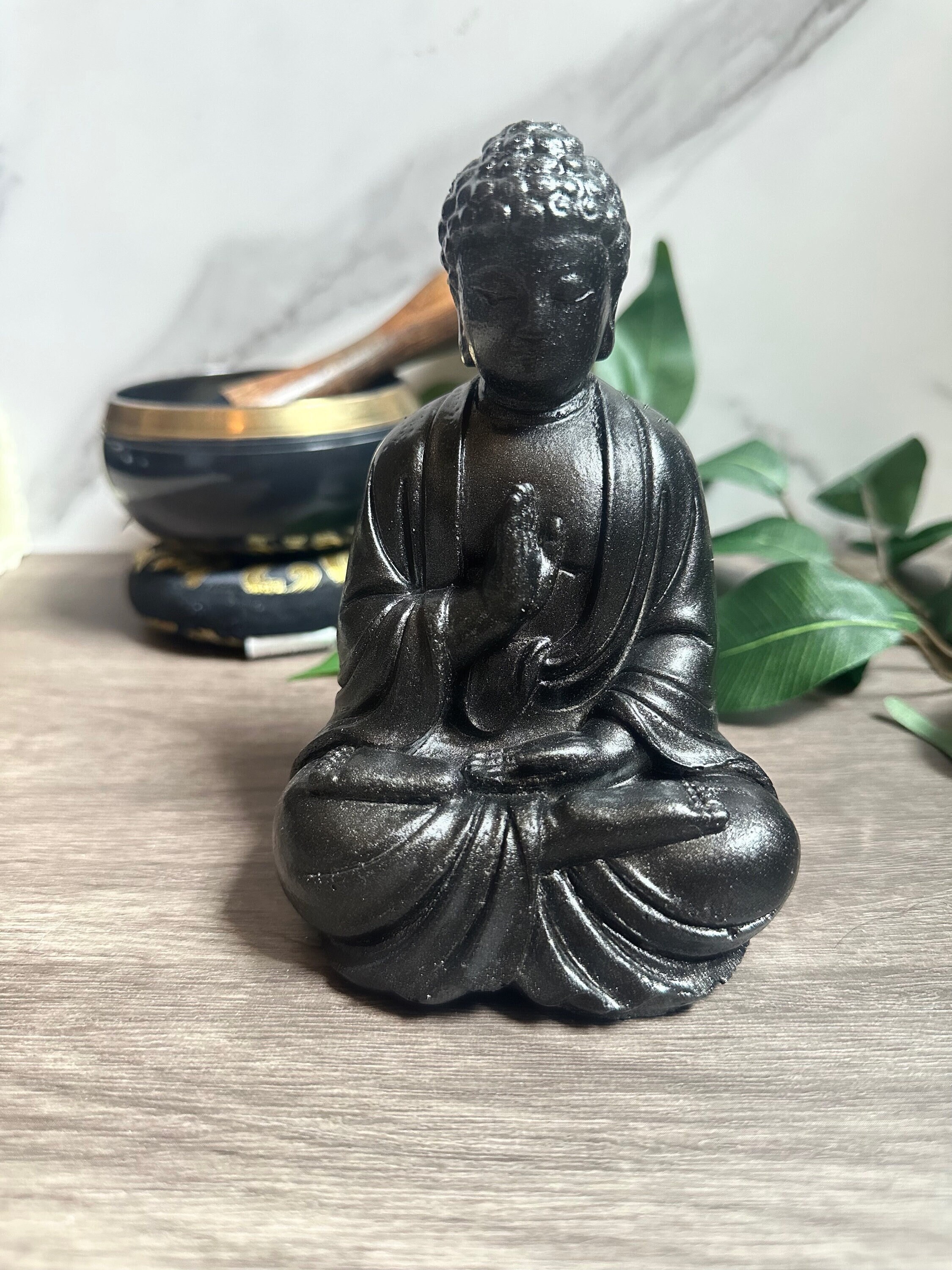 Black Buddha Concrete Statue Handmade Full Body Meditating Etsy