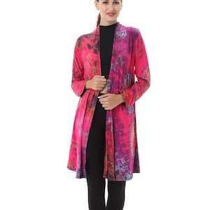 Kimono Cardigan Wrap, Japanese Kimono, Beach Tunic - Long Sleeved Pink Flower Tie-Dye, Hippie Cardigan, Beach cardigan wrap, Boho Cardigan