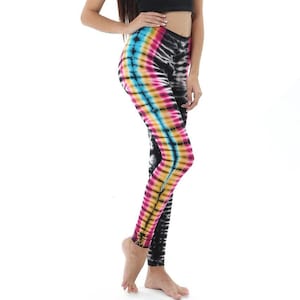 Yoga Legging Rainbow Zebra Pattern Tie Dye, Trippy leggings, Boho yoga pants, Ice Dyed, Music Festival Pants, Psychedelic Clothing