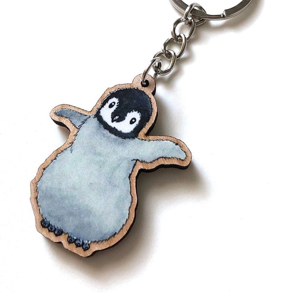 Schlüsselanhänger aus Kirschholz - Pinguin Baby