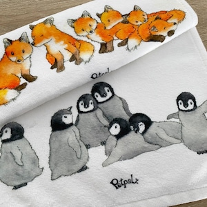 Petpalz towel: penguin or fox group (guest towel, approx. 50 x 30 cm)