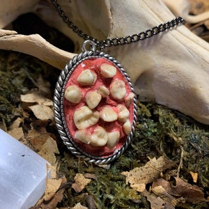 Teeth Resin Pendant / Body Horror Creepy Goth Necklace