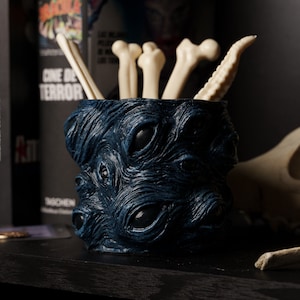 Eyes Pencil Pot Brush Holder - Blue / Goth Home Body Horror Decoration