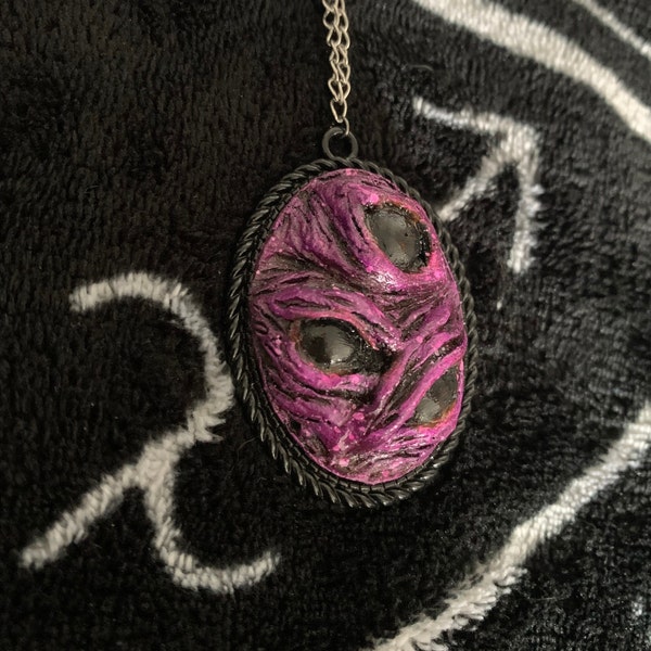 Three Eyes Resin Pendant - Pink / Body Horror Creepy Goth Necklace