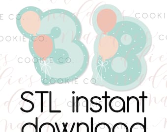 Balloon Number 3/8 Cookie Cutter STL File, instant download