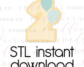 Balloon Number 2 Cookie Cutter STL File, instant download