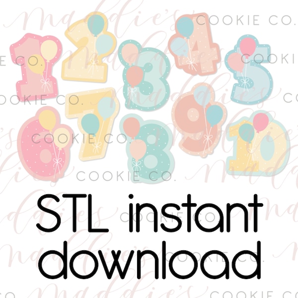 INSTANT DOWNLOAD Balloon Number Cookie Cutter 1-10 STL File