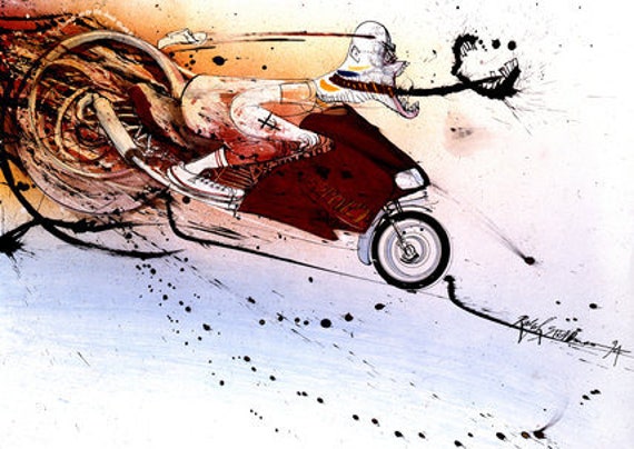 Ralph Steadman Signed Hunter S Thompson On Ducati Art Print Etsy
