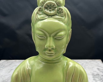 Buddha Roselane Pottery Figurine 9" Green Pink