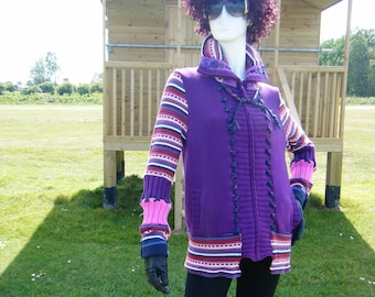Upcycled funky purple boho cardigan/jacket. Size 10-16