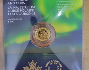 2023 Canada 1/10 oz Pièce en or pur à 99,99 % : l'ours polaire majestueux et ses petits (lingots premium)