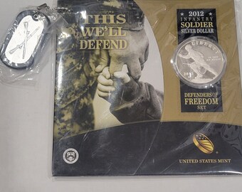 2012 Infantry Soldier Proof Silver Dollar Defenders Of Freedom set  NF3