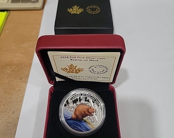 2015 Canada 1 Oz Colored Silver coin Beaver at Work