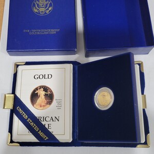 1990 5 Dollar American Eagle 1/10 Oz GOLD Coin in Original Box image 1