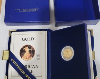 Moneta d'ORO da 5 dollari American Eagle del 1990 da 1/10 Oz nella scatola originale