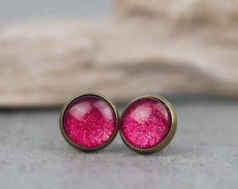 Ohrstecker Rot Pink Glitzer 10 mm - handbemalte Ohrringe für jede Gelegenheit