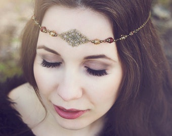 Hairband with glass cut beads 'Everly' in the colors bronze, brown, yellow - great headdress