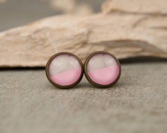 Ohrstecker - Rosa und Grau 12 mm - schlichte handbemalte Ohrringe