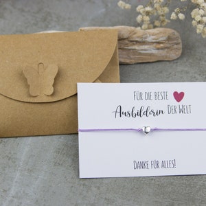 Ausbilderin Geschenk – Zartes Herz-Armband mit Dankes-Kärtchen, tolle Geschenkidee