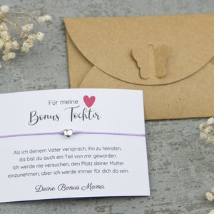 Bonus Tochter Geschenk Armband – Bonus Mama Hochzeit, Herz in Silber