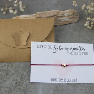 Schwiegermutter Armband mit Karte - Herz in Rosegold - Geschenk zum Geburtstag, Muttertag, Hochzeit