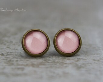 Stud earrings in nude "Nude Sensation", 10 mm / hand painted minimalist earrings