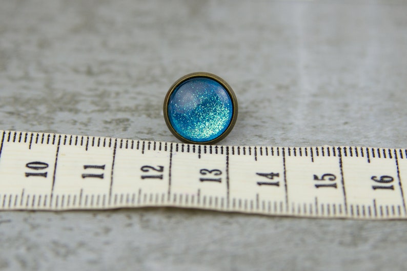 Turquoise Glitter Stud Earrings Spirit of India 12 mm / Hand Painted Minimalist Earrings image 8