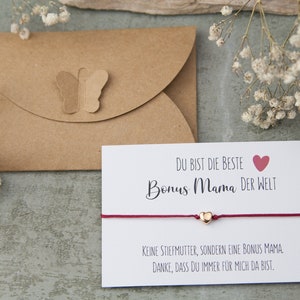 Geschenk für die beste Bonus Mama der Welt zum Muttertag & Geburtstag - Herz Armband mit Karte