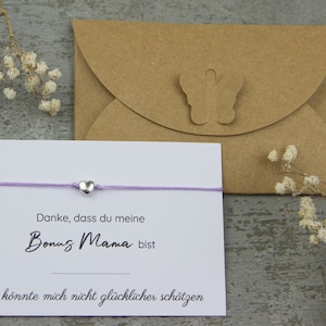 Geschenk für Bonus Mama: Zartes Armband mit Herz-Perle - Muttertagsgeschenk mit liebevoller Karte und Umschlag