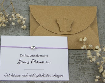 Geschenk für Bonus Mama: Zartes Armband mit Herz-Perle - Muttertagsgeschenk mit liebevoller Karte und Umschlag