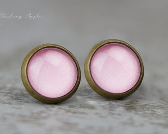 Pink stud earrings "cotton candy" 10 mm - simple hand-painted earrings