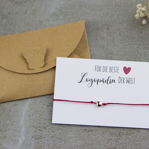 Geschenk für Logopädin - Armband mit Herz in Rosegold inkl. Karte und Umschlag als Dankeschön