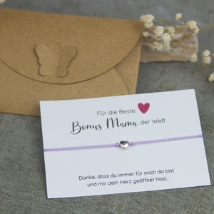 Geschenk für Bonus Mama –  Herz-Armband mit persönlicher Dankeskarte