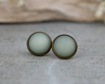 Stud earrings - Green Grey Matt 12 mm