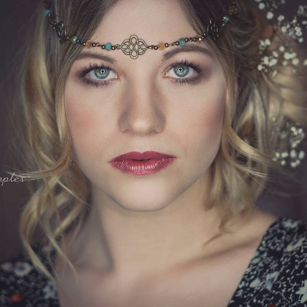 Haarband mit Perlen 'Enja in den Farben Bronze, Türkis - toller Kopfschmuck für Mittelaltermärkte, Fotoshootings