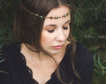 Hairband, tiara, circlet - 'Felina' in the colors bronze, topaz, jade / bridal jewelry, headpiece, medieval, photo shoot, elf, bohemian