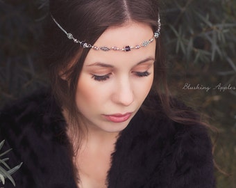 Stirnschmuck in Lila und Silber – Mittelalterliche Tiara und Elfenkrone "Avelina"