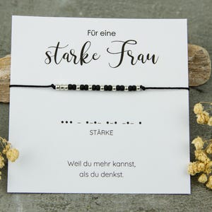 Geschenk für starke Frau, Armband mit Bedeutung "Stärke", Aufmunterung und Motivation für Freundin, Morsecode Schmuck