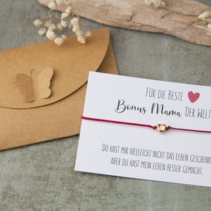Geschenk für Stiefmutter - Karte und Armband Beste Bonus Mama - kleine Aufmerksamkeit zum Muttertag, Geburtstag