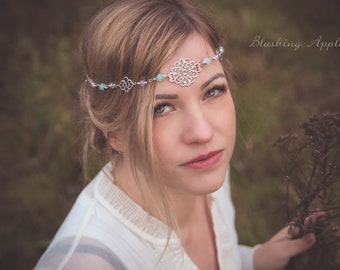 Haarband, Tiara, Circlet - 'Cosima' in den Farben Silber, Lila / Mittelalter, Festival, Boho Style, Fotoshootings, Elfe, Celtic, Hippie