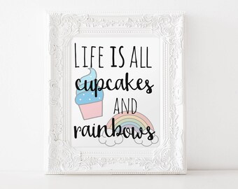 Trolls Inspired Artwork | Digital Artwork | Life is All Cupcakes and Rainbows | Whimsical Art | Colorful | Downloadable Print | 8x10 | PDF
