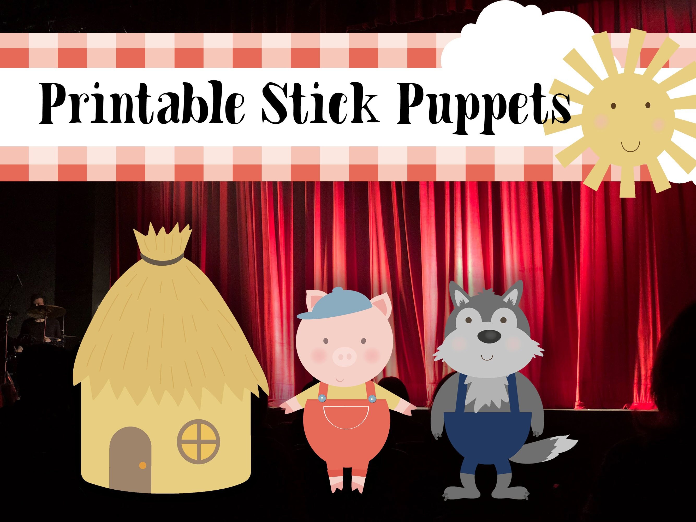 the three little pigs stick puppet printable 12 figures etsy