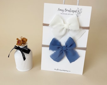 Blue and White | Silk chiffon  Bow Set