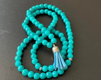 Collana di perline di vetro fatta a mano unica, Tasbeeh, Mala, marmo turchese, perline di preghiera