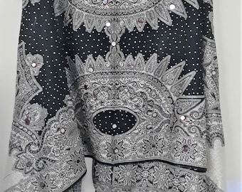 Nero Lungo Etnico Ricamato Avvolgere Scialle Throw Autentico Pakistano Zingaro Hippie Tribale