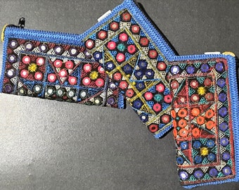 Borsa etnica • Borsa a mano a specchio Sindhi • Ricamata • Blu • Tribale • Boho • Fatta a mano in Pakistan