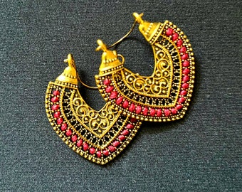 Orecchini in oro in stile marocchino, artigianali, tribali, boho, etnici, boho, mandala
