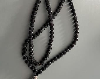 Collana unica fatta a mano con perline di vetro, Tasbeeh, Mala, effetto marmo nero, rosari